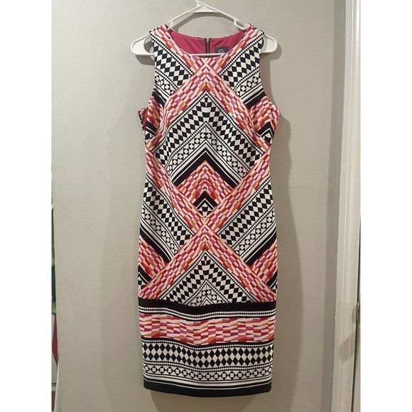 Vince Camuto Multicolor Geometric Print Sleeveless Sheath Pencil Dress Size 6 - Picture 1 of 10